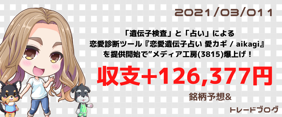 遺伝子検査 と 占い による恋愛診断ツール 恋愛遺伝子占い 愛カギ Aikagi を提供開始で メディア工房 3815 爆上げ せいこ 家族を支える株式投資ママの相場解説配信ブログ